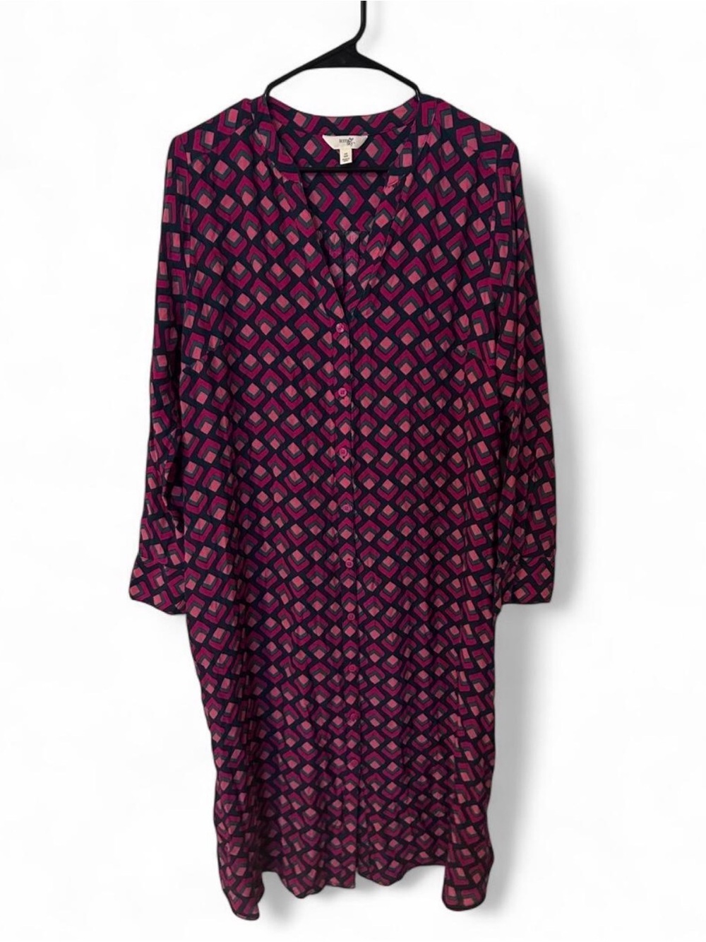 Terra & Sky Pink and Navy Patterned Button-Front Dress